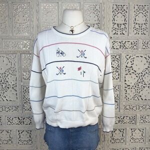 Vtg Isle Of Cotton Crewneck Golf Sweater Sz S Preppy Twee Checkered 90's Sporty